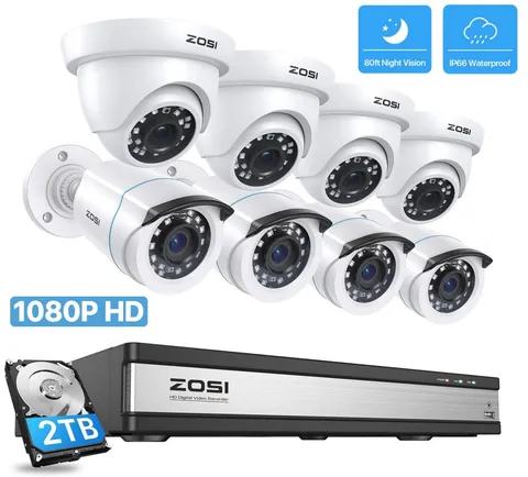 ZOSI H.265+16CH CCTV Security Camera System 8xBullet Dome Outdoor Camera 2TB HDD
