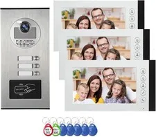 Wired Apartment Video Intercom, 3 Units 7" Monitor Door System