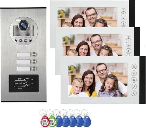 Wired Apartment Video Intercom, 3 Units 7" Monitor Door System