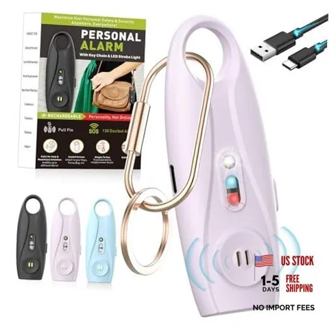 Rechargeable Personal Safety Alarm Keychain, Upgraded Dual-Color Red & Blue