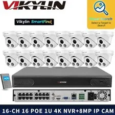 VIKYLIN SmartFind 16POE 16CH NVR System Full Color Night light 8MP IP Camera Lot