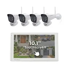 Wireless System | 10.1” Touchscreen Monitor, 4 2K Floodlight Cameras | Indoor...