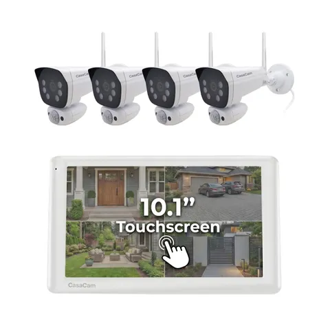 Wireless System | 10.1” Touchscreen Monitor, 4 2K Floodlight Cameras | Indoor...