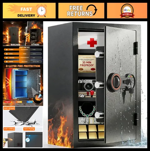 Fireproof Safe 35-Minute 1700°F, 23.7" Tall, Alarm & LED Light, Wall Mount, Wate