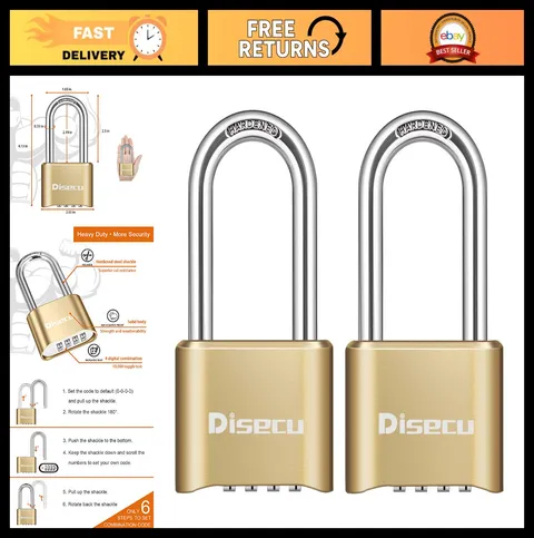 Heavy Duty Waterproof 4-Digit Combination Lock - 2.5" Shackle, 2 Pack for Gym, L