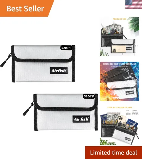 Silver Fireproof & Waterproof Money Bags - 2-Pack of 5x8 Wallets for Valuables