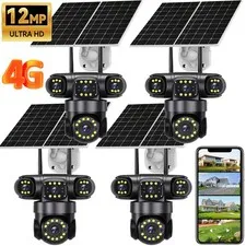 16MP 4G SIM Solar Security IP Camera Outdoor 4 Lens PTZ CCTV Motion Detection