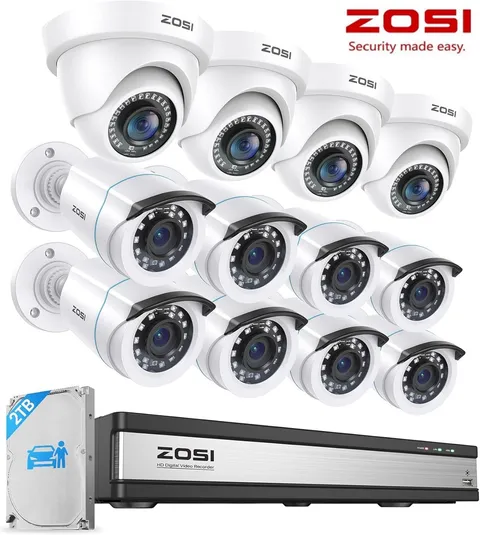 ZOSI HD 1080P 16CH Outdoor Security Camera System 12xCCTV Bullet Dome Camera 2TB