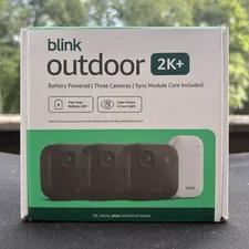 Blink Outdoor 2K+ Wireless Battery Cameras 3-Pack w/ Sync Module Core, Alexa
