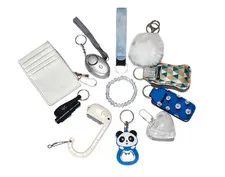 White Blue Self Defence Keychain Set With Selenite Crystal Bracelet