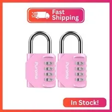 Puroma 2 Pack Combination Lock Locker 4 Digits Combo Padlock Gym Pink