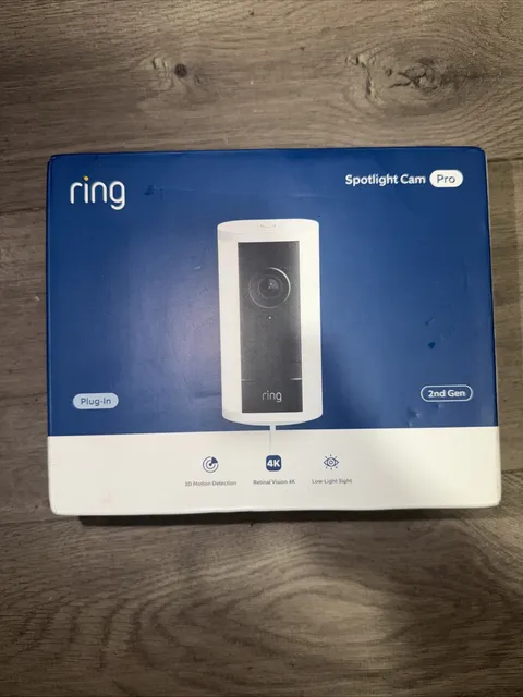 Brand New Ring Spotlight Cam Pro Plug-In 2nd Gen White 4k Retinal Vision 2025