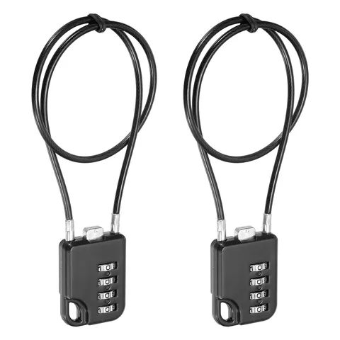 4-Digit Combination Padlock with Coated Steel Wire Rope (15.8Inch, Black) (2Pcs)