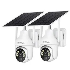 2K Solar Security Cameras Wireless Outdoor, 2 Pack WiFi Camera 2 Pack White