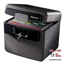 Black Fireproof and Waterproof File Folder and Document Box with Key Safe