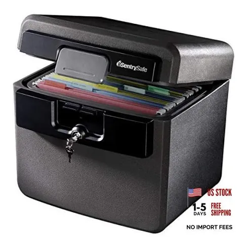 Black Fireproof and Waterproof File Folder and Document Box with Key Safe