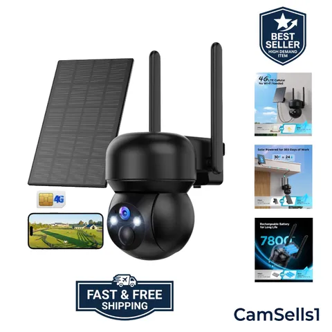 4G LTE Cellular Solar Security Camera Outdoor: No WiFi Solar Powered Security...