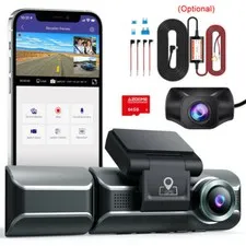 AZDOME 3 Lens Car Dash Cam 4K UHD WiFi GPS Parking Mode Front And Inside Camera