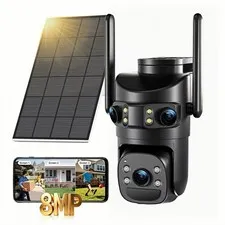 Latuwuz 8MP 6K Triple Lens Solar Security Camera Outdoor, 5GHz/2.4GHz WiFi Wi...