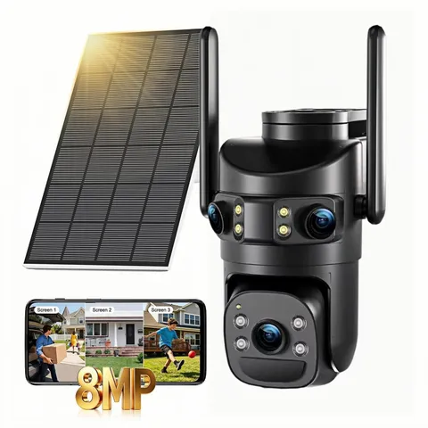 Latuwuz 8MP 6K Triple Lens Solar Security Camera Outdoor, 5GHz/2.4GHz WiFi Wi...