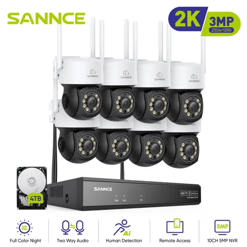 SANNCE 5MP 10CH NVR 3MP WIFI Color Night PT Security Camera System Two Way Audio