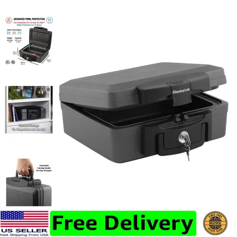 Fireproof and Waterproof Safe, Black Portable Lock Box with Key Lock and Carr...