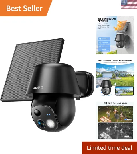 Comprehensive Outdoor Security - 2K Solar Camera with 360° View & Instant Alerts
