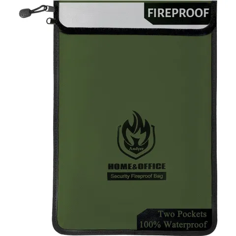 Upgraded Two Pockets Fireproof Document Bag 2000℉, 15”x 11”Waterproof Firepro...