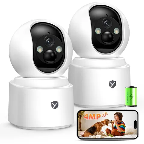 Battery Powered Indoor Wireless 2 Pack, PTZ Pet with 6000mAh Rechargeable, Du...