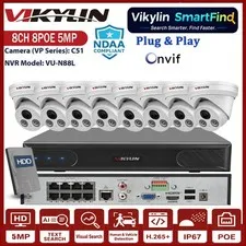 Vikylin SmartFind 5MP 8CH 8POE NVR Night Vision Security POE Camera Systems Lot
