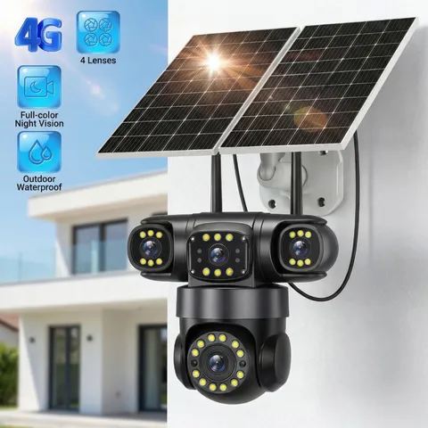 4 Lens 16 MP 4G SIM Solar Security IP Camera Outdoor CCTV Motion Detection PTZ