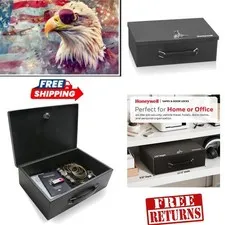 Compact Security Box with Fire Resistant Insulation and 2 Entry Keys - Black