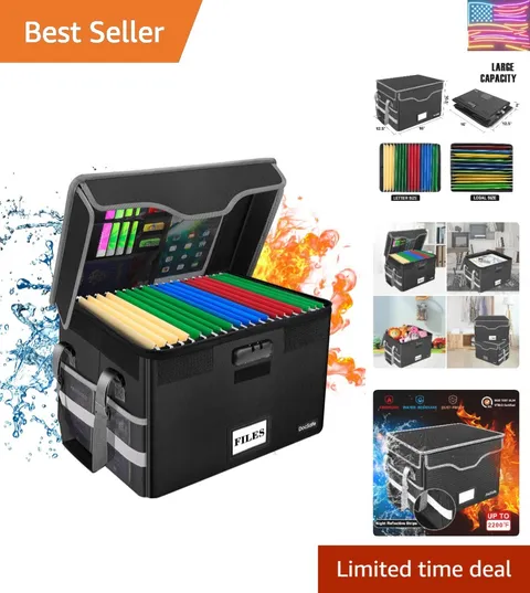 Fireproof Document Box with Lock, File Storage Organizer with Mesh Pockets, C...