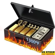 Fireproof Water-Resistant Document Safe Box W/ Key Lock Portable Storage New