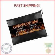 Fireproof Document Bag (10"x13.5"), Waterproof Holder with Zipper for Passport,
