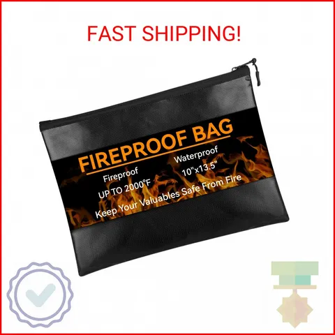 Fireproof Document Bag (10"x13.5"), Waterproof Holder with Zipper for Passport,