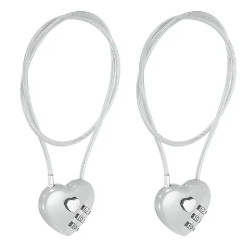 Combination Padlock (19.7 Inch, Grey)(2 Pcs), 3-Digit Heart Shaped Combo Padlock