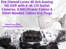 Used Lorex Security 4K 8ch Analog HD DVR 6 White Cameras Cables Surveillance HRF