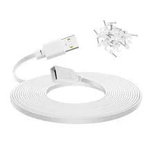 50 ft Cable For Wyze Cam v4 Security Cameras USB Flat Charging Cord White