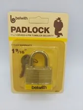 Belwith 1 9/16" Steel Padlock #4403, Brass 4-Pin Tumbler, NOS 1984, NEW & SEALED