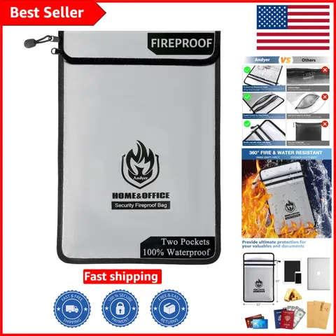Large Fireproof & Waterproof Money Bag with Zipper - Secure Document Storage