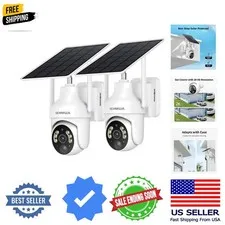 2K Solar Security Cameras Wireless Outdoor, 2 Pack 360° View Pan/Tilt WiFi Se...