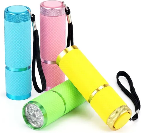 4 Pack Mini LED Flashlights Glow-in-the-Dark Aluminum Handheld Lights with Lanya