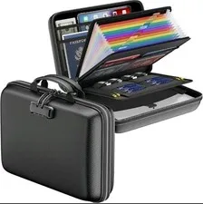 Fireproof Portable File Organizer with Lock, Semi Hard-Shell Case Document Box
