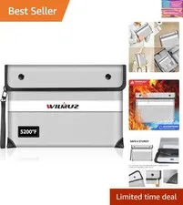 Fireproof Money Bag for Cash,Fireproof Document Bag 5200°F Heat Insulated,Saf...