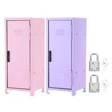 Mini Locker 4.3 x 10.8 Inch, 2 Pcs Small Locker with Lock Keys Light Pink/Purple