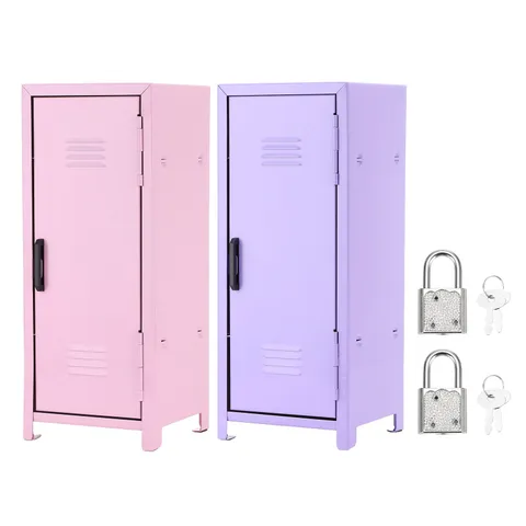 Mini Locker 4.3 x 10.8 Inch, 2 Pcs Small Locker with Lock Keys Light Pink/Purple