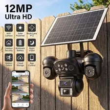12MP 4K Solar Battery Powered Wireless WiFi Outdoor Home Security Camera System