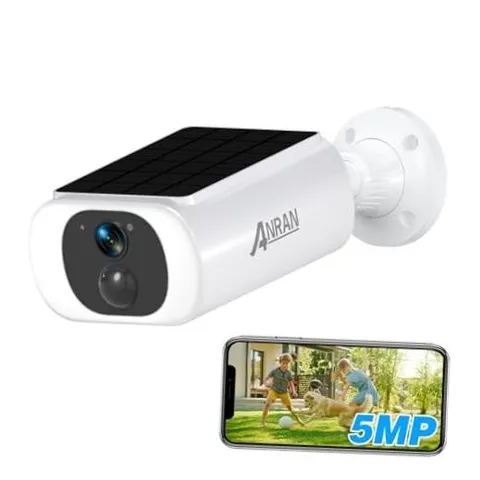 5MP Solar Security Camera Outdoor, Wireless Battery Powered WiFi 5MP-White