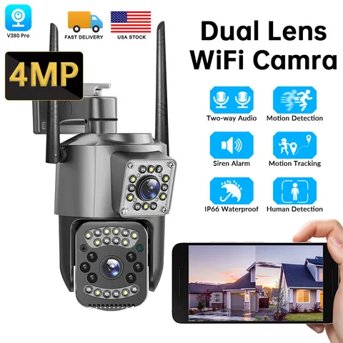 4MP HD Dual Lens Outdoor Weatherproof Camera Home Surveillance Two-Way Talk Cam